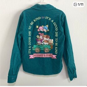 Hello Kitty & Friends Sanrio Womens Corduroy Jacket M Green Embroidered Patch
